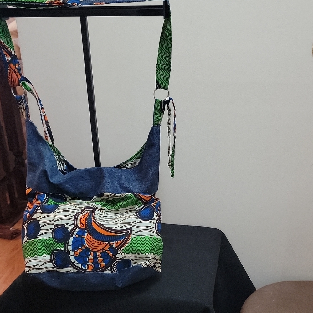 Colorful Patterned Denim/Ankara Shoulder Bag